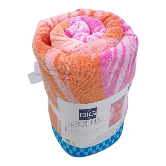 The Big One Oversized Beach Towel 36" X 72" Flamingo Beach Design Cotton Pink - Picture 6 of 10